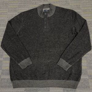 Johnnie O Sweater Mens Extra Large XL Black Charcoal Merino Wool Henley Pullover